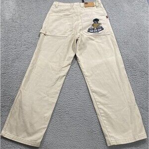 Avalon Collection Jeans Mens 33x30 Beige DJ Embroidered Baggy Loose Wide Leg Y2K